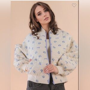 Nwt Floral Printed Quilted Oversized Casual Jacket